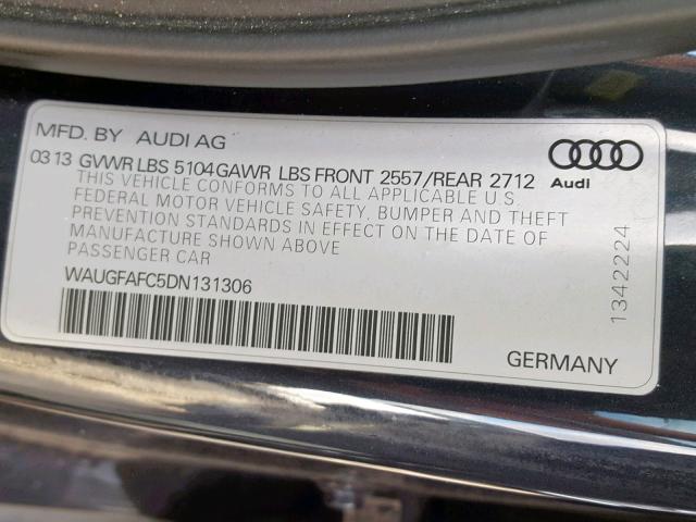 WAUGFAFC5DN131306 - 2013 AUDI A6 PREMIUM BLUE photo 10