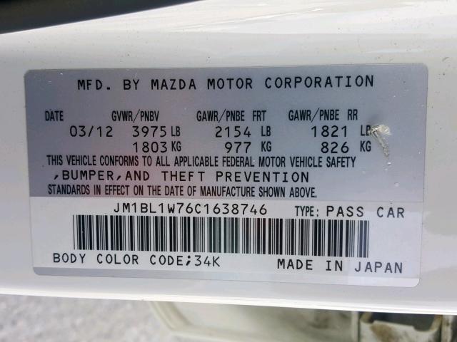 JM1BL1W76C1638746 - 2012 MAZDA 3 I WHITE photo 10