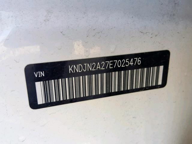 KNDJN2A27E7025476 - 2014 KIA SOUL WHITE photo 10