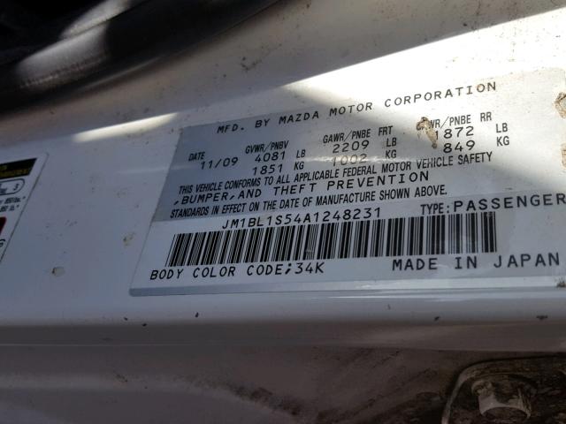 JM1BL1S54A1248231 - 2010 MAZDA 3 S WHITE photo 10