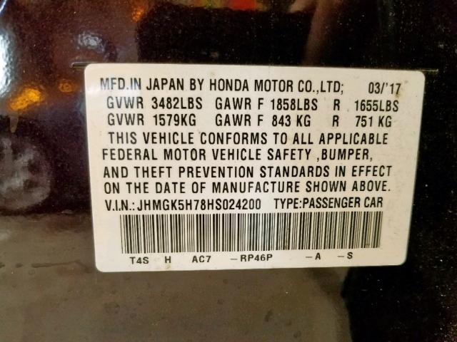 JHMGK5H78HS024200 - 2017 HONDA FIT EX PURPLE photo 10