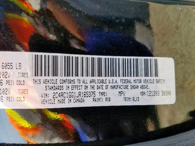 2C4RC1GG1JR165375 - 2018 CHRYSLER PACIFICA L BLACK photo 10