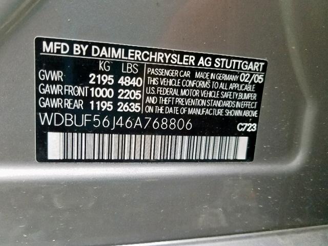 WDBUF56J46A768806 - 2006 MERCEDES-BENZ E 350 SILVER photo 10