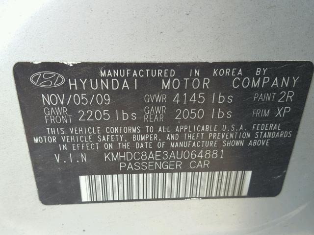 KMHDC8AE3AU064881 - 2010 HYUNDAI ELANTRA TO SILVER photo 10