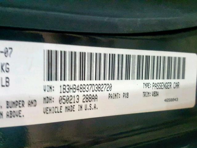 1B3HB48B37D382720 - 2007 DODGE CALIBER SX BLACK photo 10