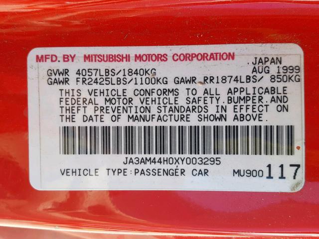 JA3AM44H0XY003295 - 1999 MITSUBISHI 3000 GT RED photo 10