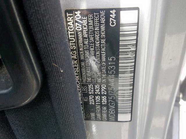 WDBNG75J75A445315 - 2005 MERCEDES-BENZ S 500 SILVER photo 10