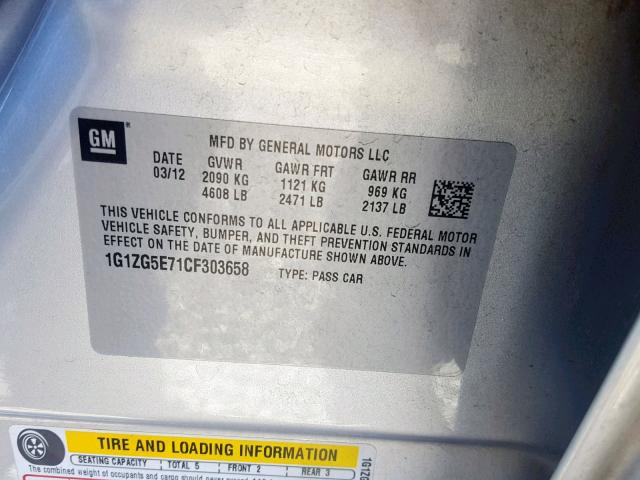1G1ZG5E71CF303658 - 2012 CHEVROLET MALIBU LTZ ვერცხლისფერი ფოტო 10