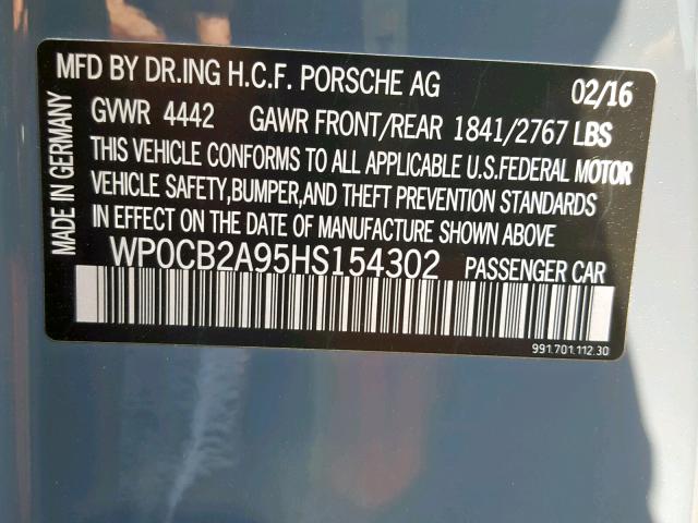 WP0CB2A95HS154302 - 2017 PORSCHE 911 CARRER GRAY photo 10