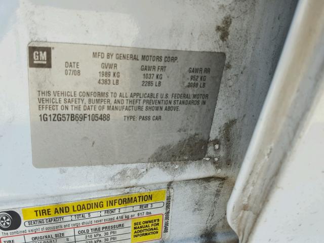 1G1ZG57B69F105488 - 2009 CHEVROLET MALIBU LS 白色 照片 10