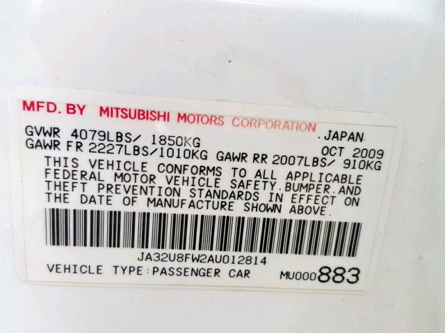 JA32U8FW2AU012814 - 2010 MITSUBISHI LANCER GTS WHITE photo 10