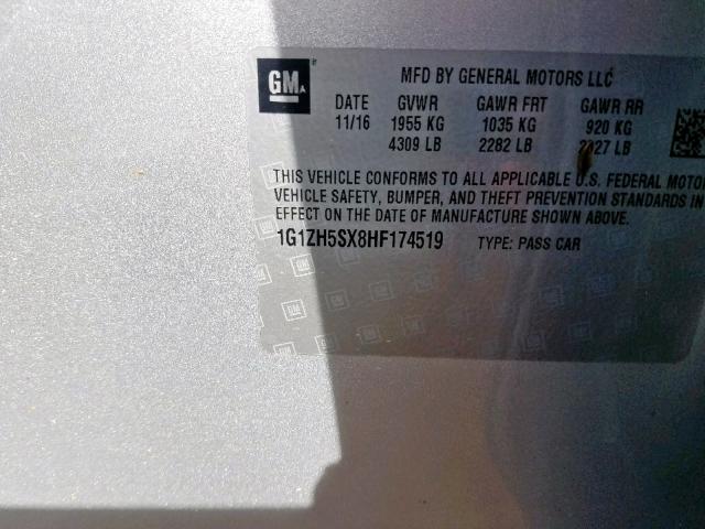 1G1ZH5SX8HF174519 - 2017 CHEVROLET MALIBU PRE ვერცხლისფერი ფოტო 10