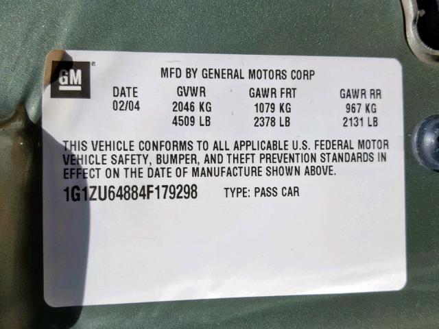 1G1ZU64884F179298 - 2004 CHEVROLET MALIBU MAX 绿色 照片 10