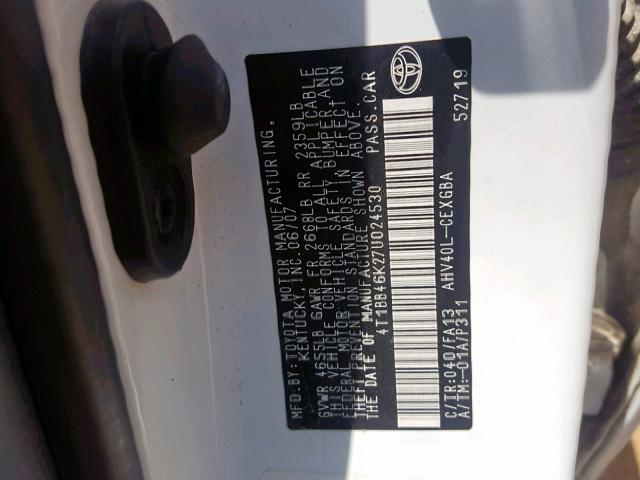 4T1BB46K27U024530 - 2007 TOYOTA CAMRY HYBRID  photo 10