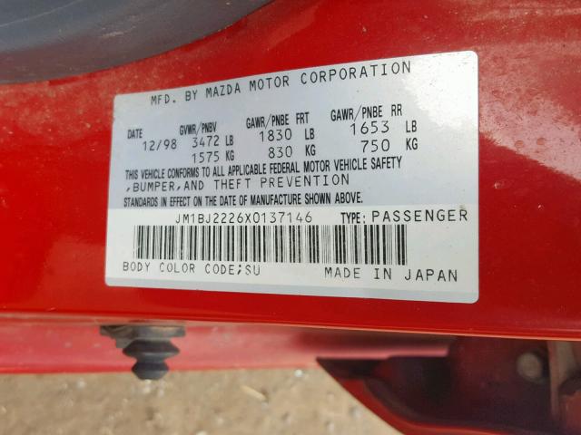 JM1BJ2226X0137146 - 1999 MAZDA PROTEGE DX RED photo 10