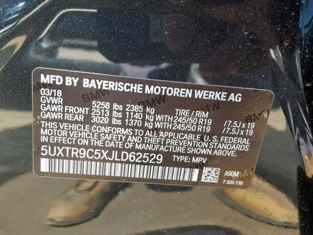 5UXTR9C5XJLD62529 - 2018 BMW X3 XDRIVE3 CHARCOAL photo 10
