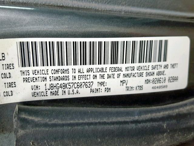 1J8HG48K57C607637 - 2007 JEEP COMMANDER GRAY photo 10