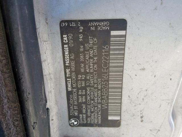 WBABB2316LEC22116 - 1990 BMW 325 IC AUT BLUE photo 10