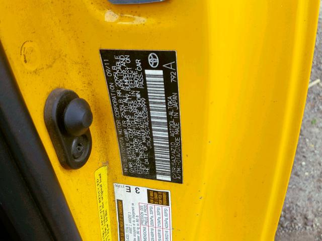 JTKJF5C74C3028999 - 2012 TOYOTA SCION TC ყვითელი ფოტო 10