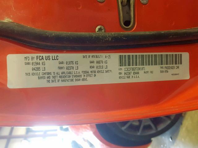 1C3CDFBB2FD301071 - 2015 DODGE DART SXT ORANGE photo 10