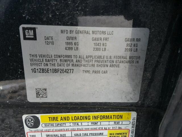 1G1ZB5E10BF264277 - 2011 CHEVROLET MALIBU LS 黑色 照片 10