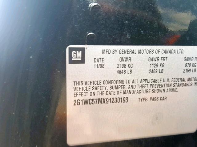 2G1WC57MX91230193 - 2009 CHEVROLET IMPALA 2LT BLACK photo 10