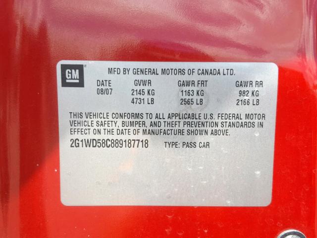 2G1WD58C889187718 - 2008 CHEVROLET IMPALA SUP RED photo 10