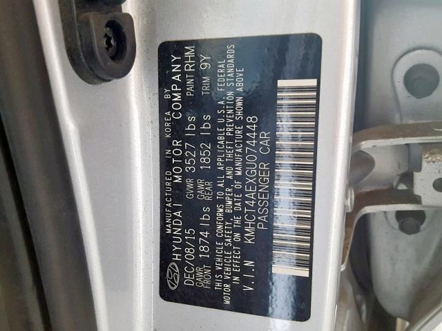 KMHCT4AEXGU074448 - 2016 HYUNDAI ACCENT SE SILVER photo 10