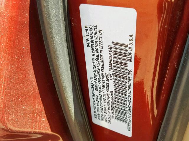 4S3BH806627624108 - 2002 SUBARU LEGACY OUT BURGUNDY photo 10