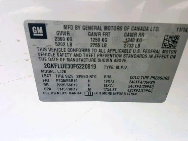 2GKFLUE30F6220819 - 2015 GMC TERRAIN DE WHITE photo 10