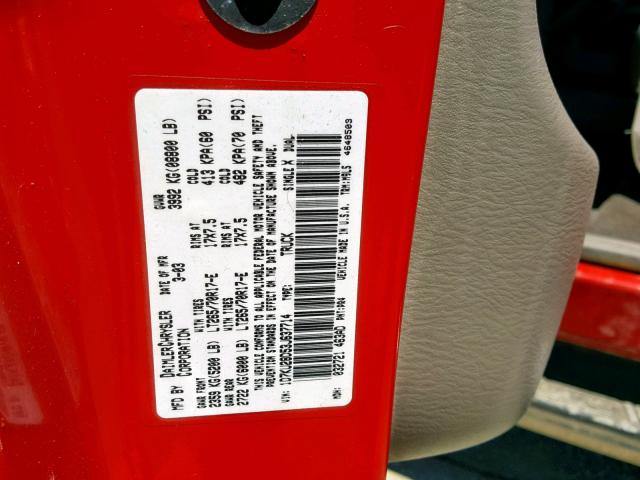 1D7KU28D53J637714 - 2003 DODGE RAM 2500 S წითელი ფოტო 10