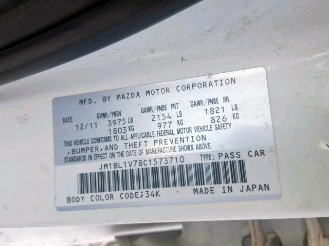 JM1BL1V78C1573710 - 2012 MAZDA 3 I WHITE photo 10