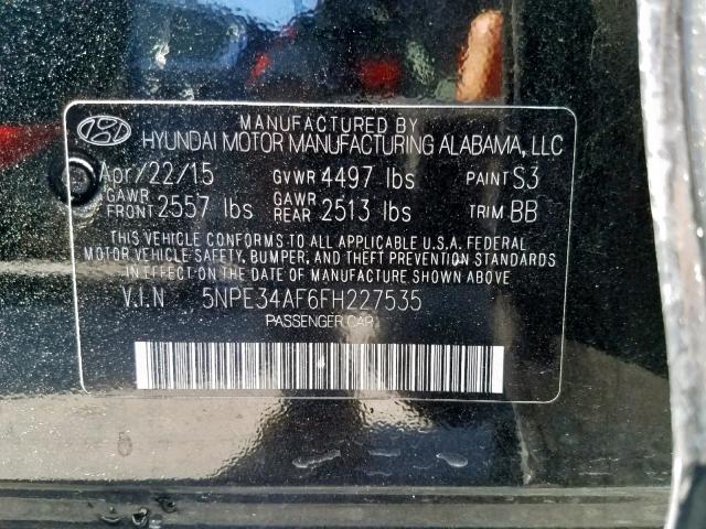 5NPE34AF6FH227535 - 2015 HYUNDAI SONATA SPO BLACK photo 10