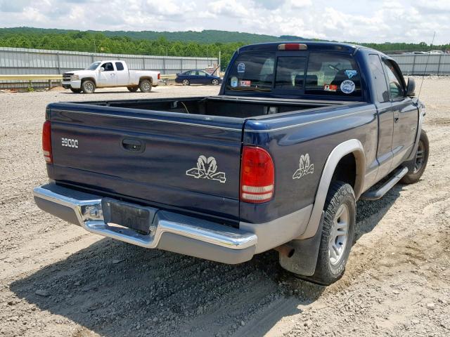 1B7GG22N8YS533101 - 2000 DODGE DAKOTA BLUE photo 4