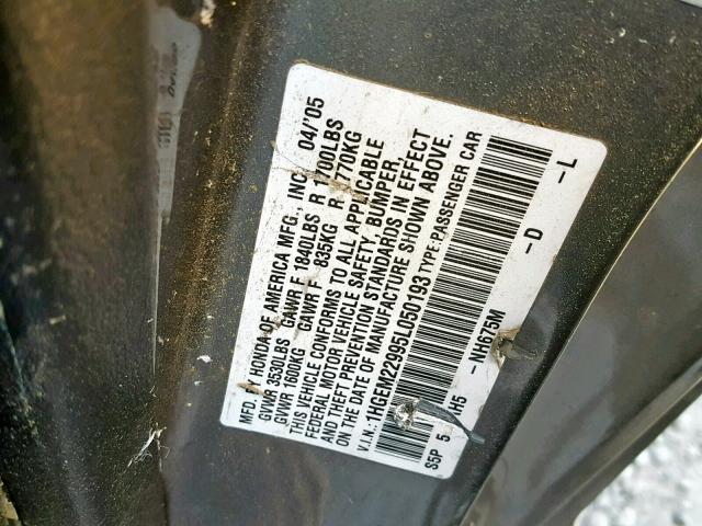 1HGEM22995L050193 - 2005 HONDA CIVIC EX GRAY photo 10