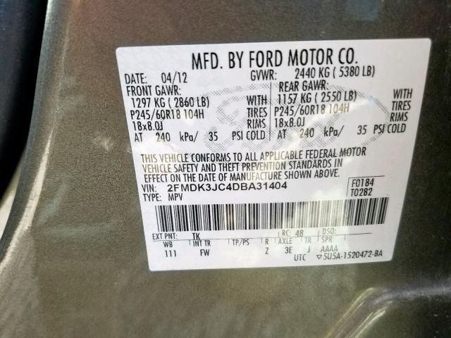 2FMDK3JC4DBA31404 - 2013 FORD EDGE SEL TAN photo 10