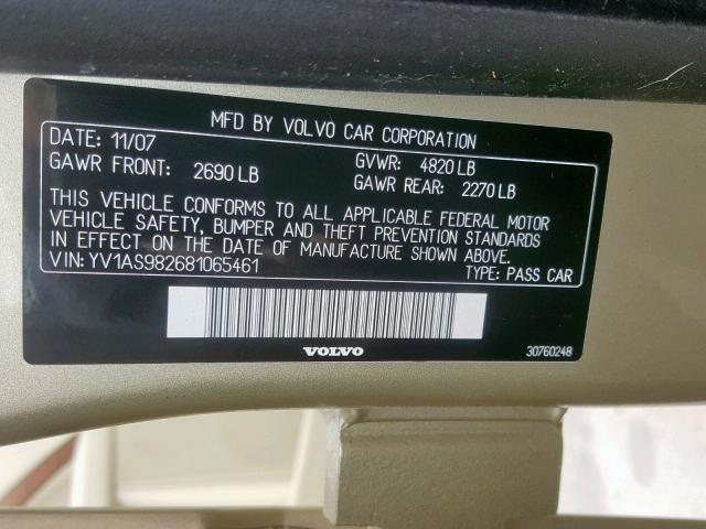 YV1AS982681065461 - 2008 VOLVO S80 3.2 GOLD photo 10