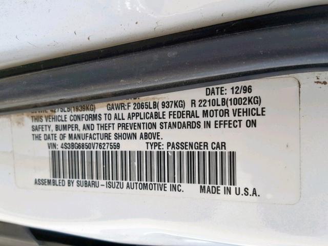 4S3BG6850V7627559 - 1997 SUBARU LEGACY OUT WHITE photo 10