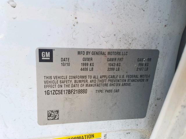 1G1ZC5E17BF218880 - 2011 CHEVROLET MALIBU 1LT 白色 照片 10