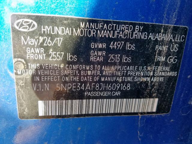 5NPE34AF8JH609168 - 2018 HYUNDAI SONATA SPO BLUE photo 10