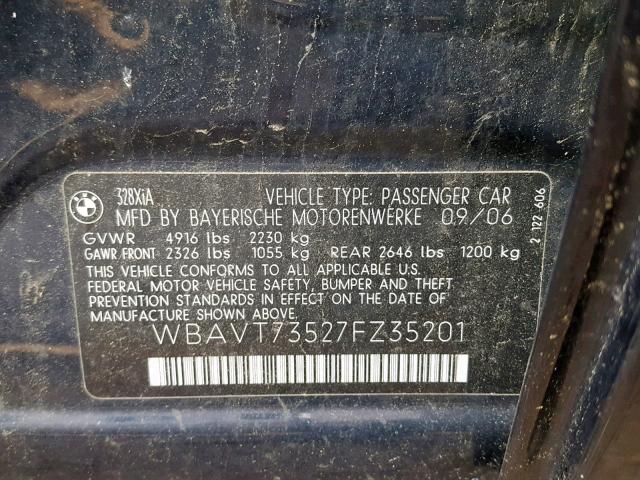 WBAVT73527FZ35201 - 2007 BMW 328 XIT BLUE photo 10