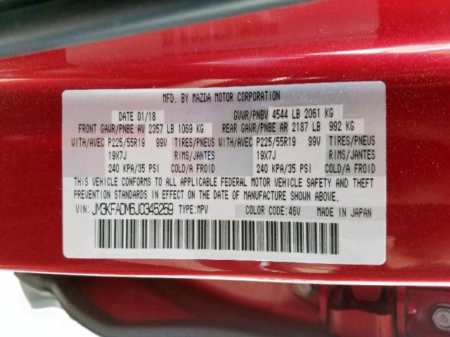 JM3KFADM6J0345259 - 2018 MAZDA CX-5 GRAND RED photo 10