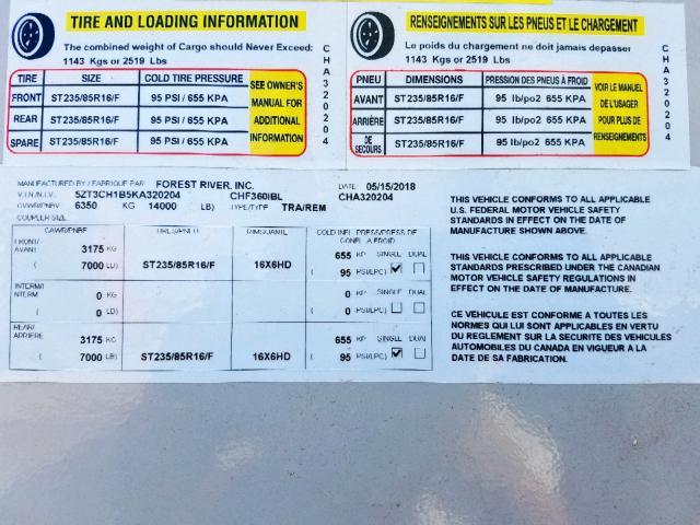 5ZT3CH1B5KA320204 - 2019 COACH CHAPARRAL WHITE photo 10