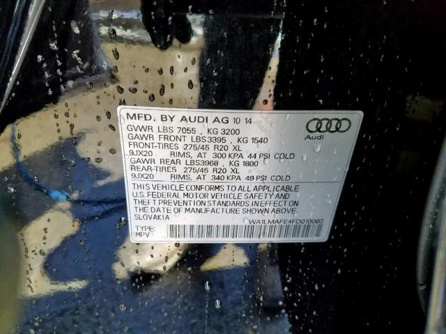 WA1LMAFE4FD010083 - 2015 AUDI Q7 TDI BLACK photo 10