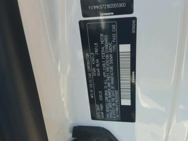 YV1MK672182055900 - 2008 VOLVO C30 T5 WHITE photo 10