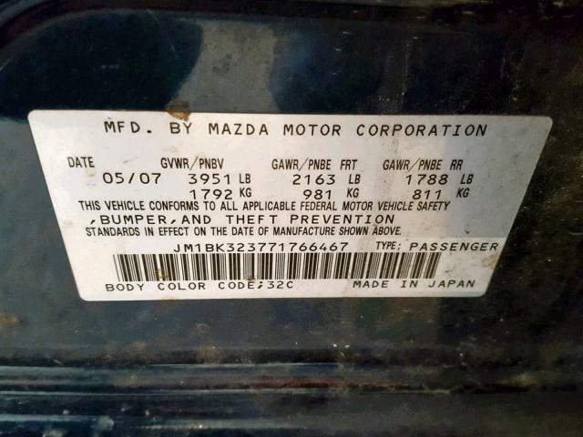 JM1BK323771766467 - 2007 MAZDA 3 S BLUE photo 10