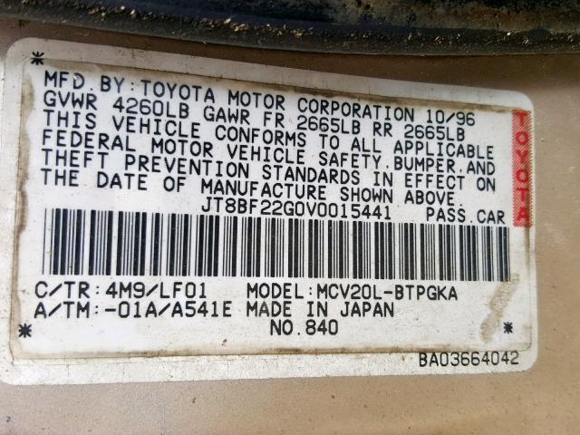 JT8BF22G0V0015441 - 1997 LEXUS ES 300 TAN photo 10