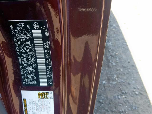 JTKDE177X50053316 - 2005 TOYOTA SCION TC იასამნისფერი ფოტო 10