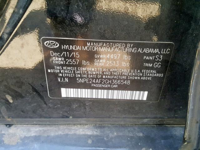 5NPE24AF2GH366548 - 2016 HYUNDAI SONATA SE BLACK photo 10