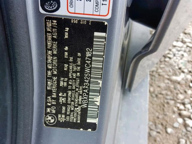 WBXPA73425WC47162 - 2005 BMW X3 2.5I SILVER photo 10